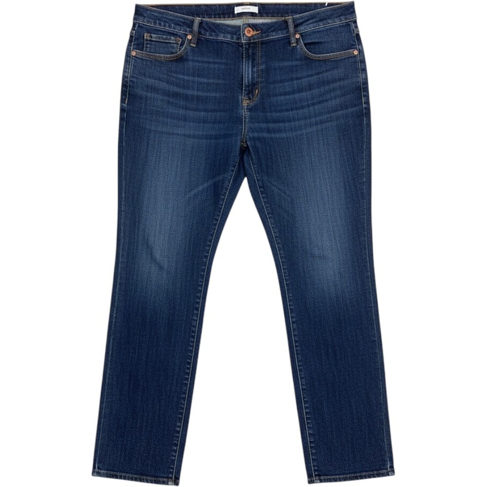 Loft Plus Straight Leg Jeans Womens 22 Dark Wash Blue Stretch Denim
